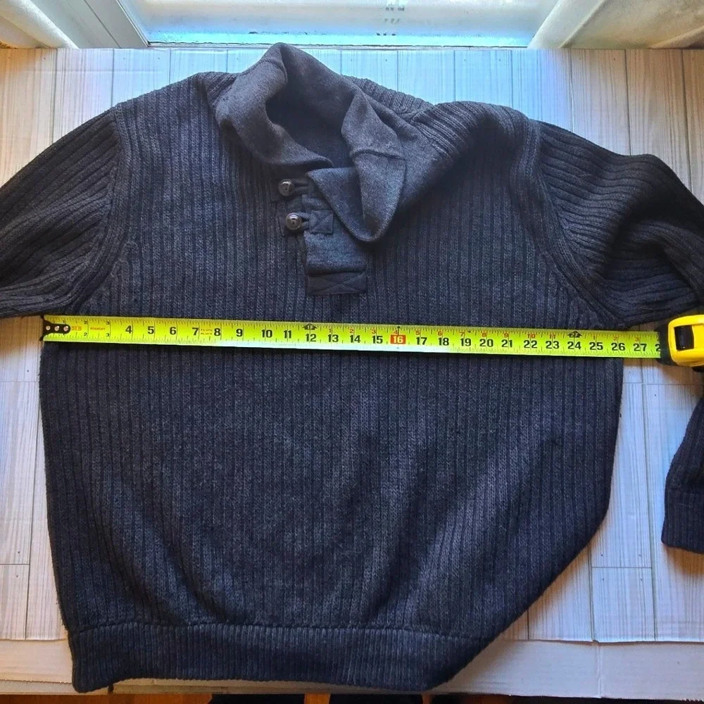 Duluth Trading Co. Mens 2XL Gray Ribbed‎ Knit Shawl Collar Button Sweater